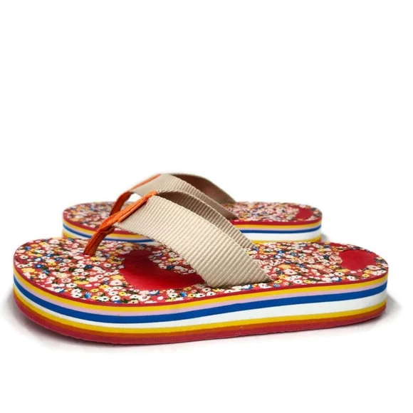 Tory Burch x Shishedo 70's Flatform Sprinkle Flowers & Rainbow Thong Flip-Flops - Picture 7 of 14